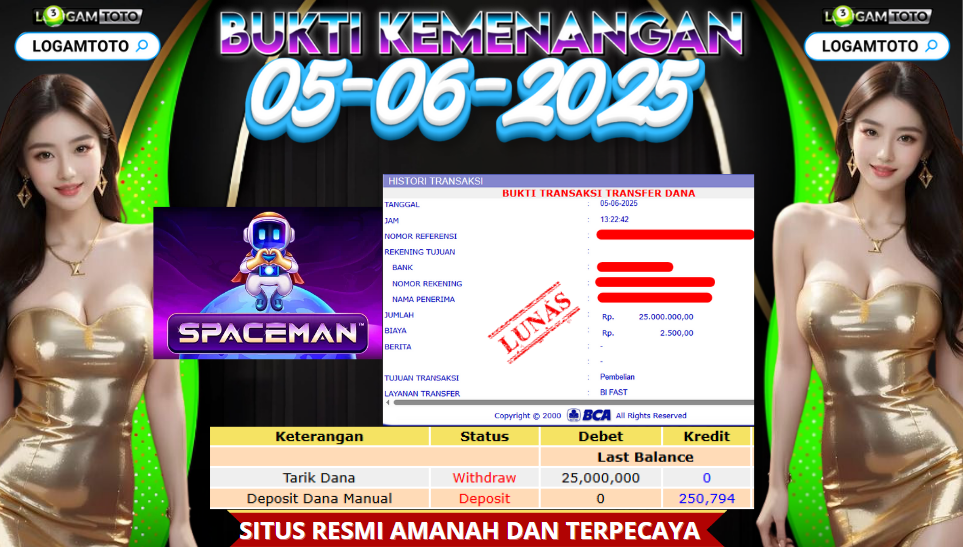 SELAMAT KEPADA MEMBER SETIA LOGAMTOTO BERHASIL JACKPOT DI PERMAINAN LIVEGAME SPACEMAN